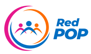 Logotipo Red POP multicolor sobre fondo transparente RED POP